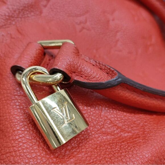 Louis Vuitton Red Enpreinte LV Embossed Leather M40758 Speedy Bandouliere 25 - Picture 14 of 16